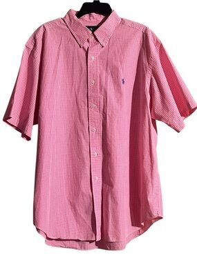 Ralph Lauren Shirt XXL Men’s Pink Gingham Short-Sleeve Button-Down Purple Pony